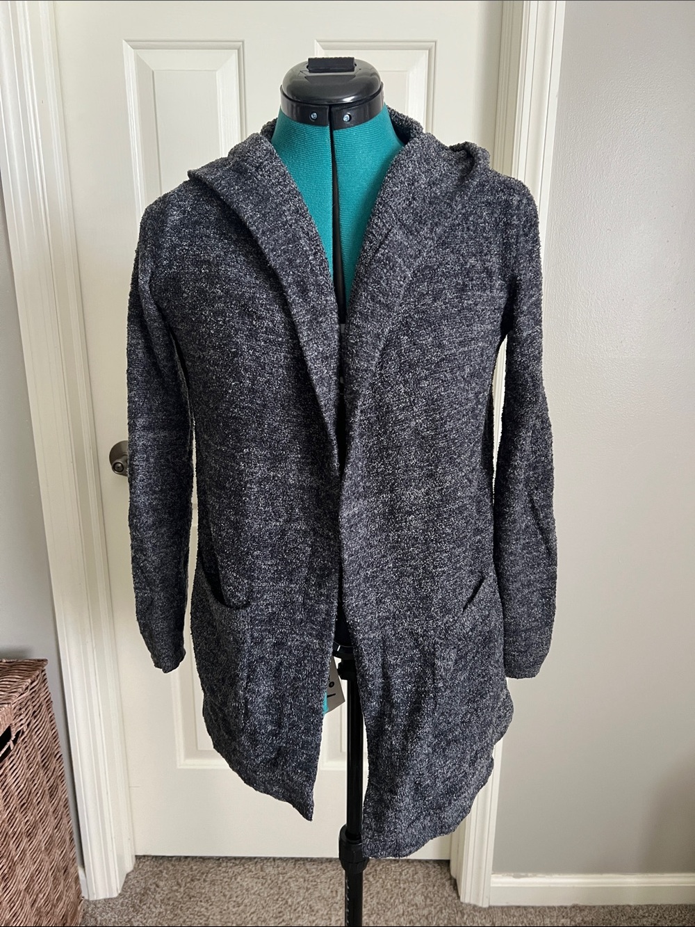 Barefoot Dreams Cozy Hooded Cardigan - Heather Gray
